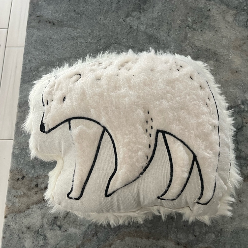 White fluffy polar bear accent pillow
